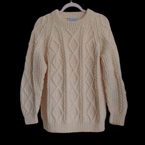 VTG Rita Condron Handknits Ireland Aran Fisherman Wool Cream Old Money Quality S